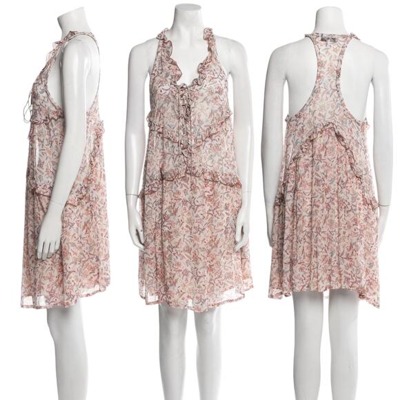 IRO PARIS Baden Dress Ruffle Trim Floral Mini Dress Lace Up V-Neck Coquette 8 - Picture 13 of 13